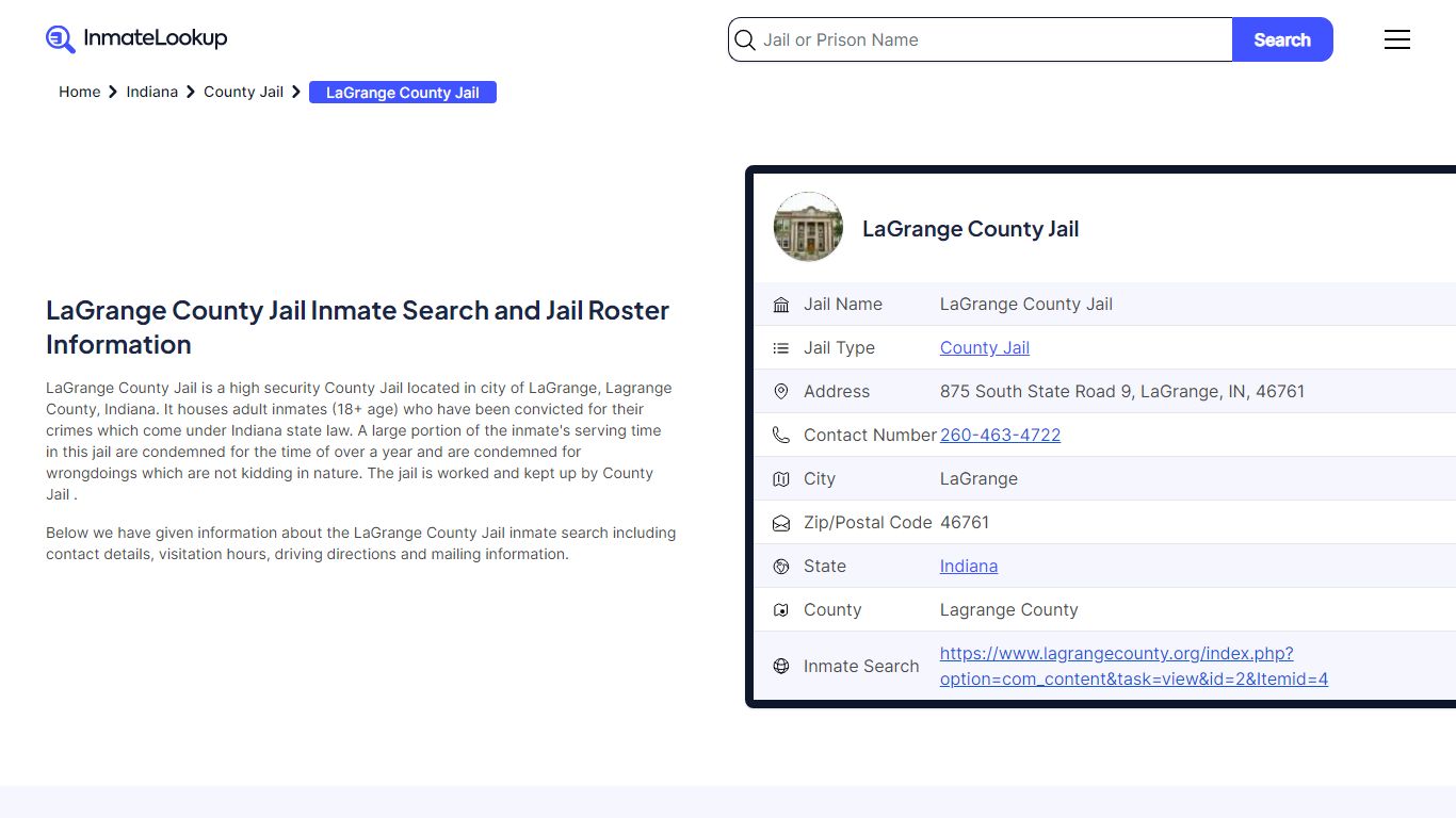 LaGrange County Jail Inmate Search, Jail Roster, Bookings, Arrests ...